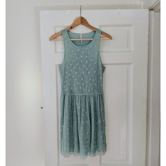 Free People - Polka Dot Lace Mini Dress - Blue - S - Picture 2 of 5